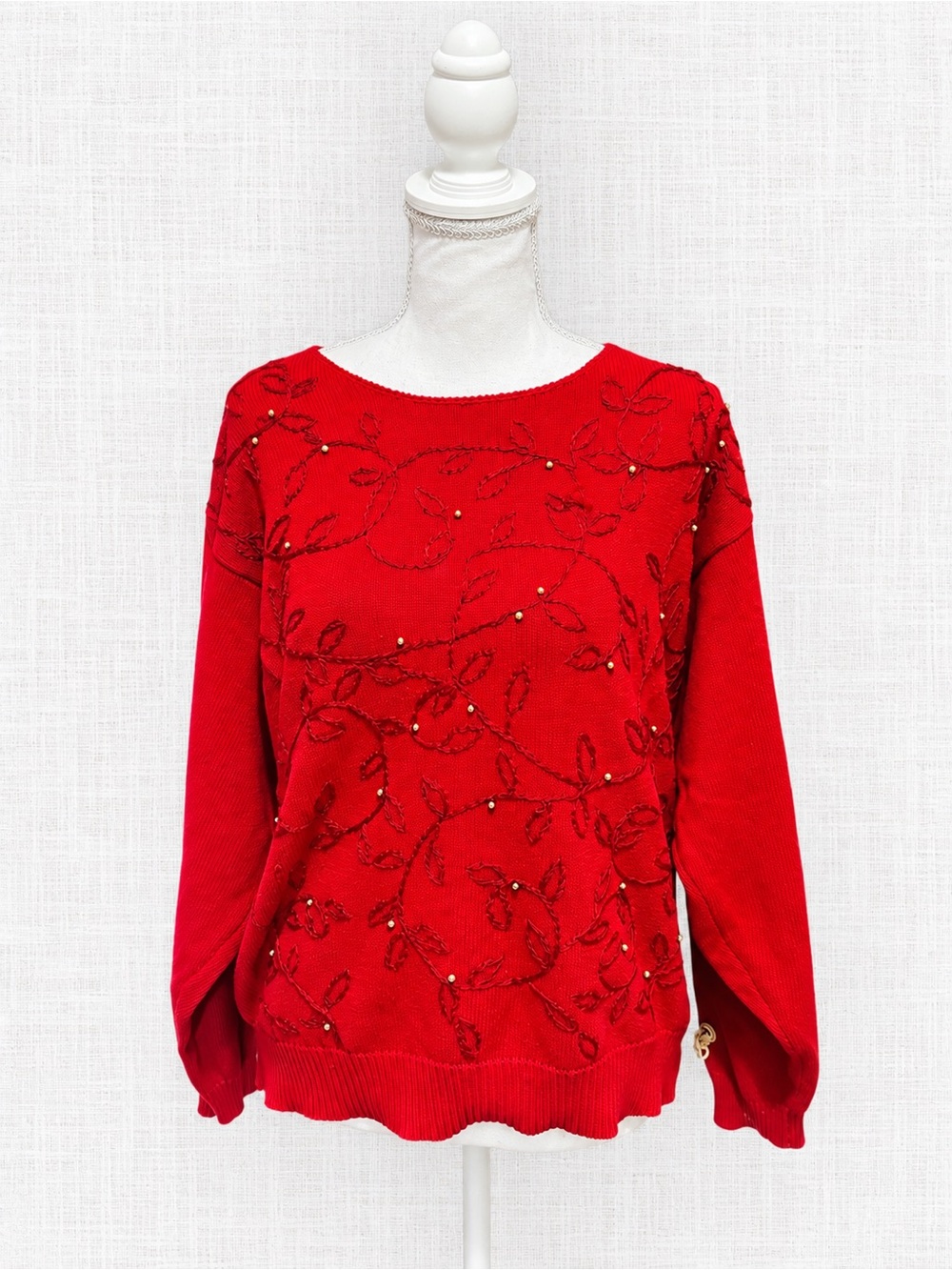 Vintage Braemar Petites by Jeremy Scott Red Embroidered Beaded Sweater M